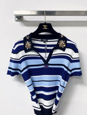 CHANEL 26S EMBELLISHED KNIT POLO TOP 1470