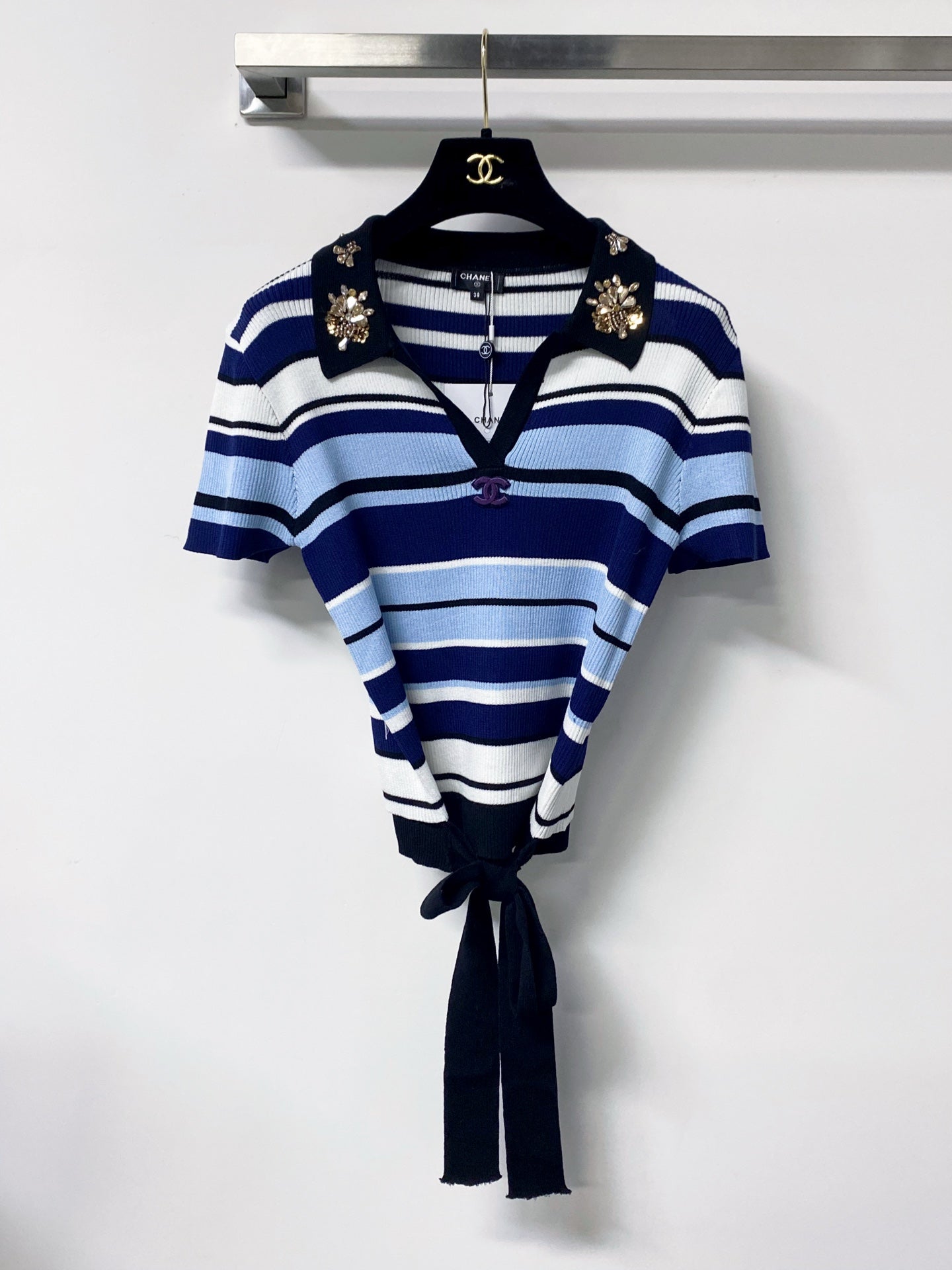 CHANEL 26S EMBELLISHED KNIT POLO TOP 1470