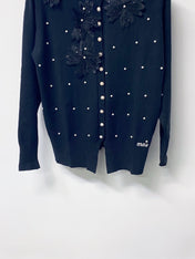 MIUMIU 26S EMBELLISHED FLORAL KNIT CARDIGAN 1450