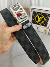 LV 25S BELT 35 MM IN BLACK MIX GREY CALFSKIN 593275