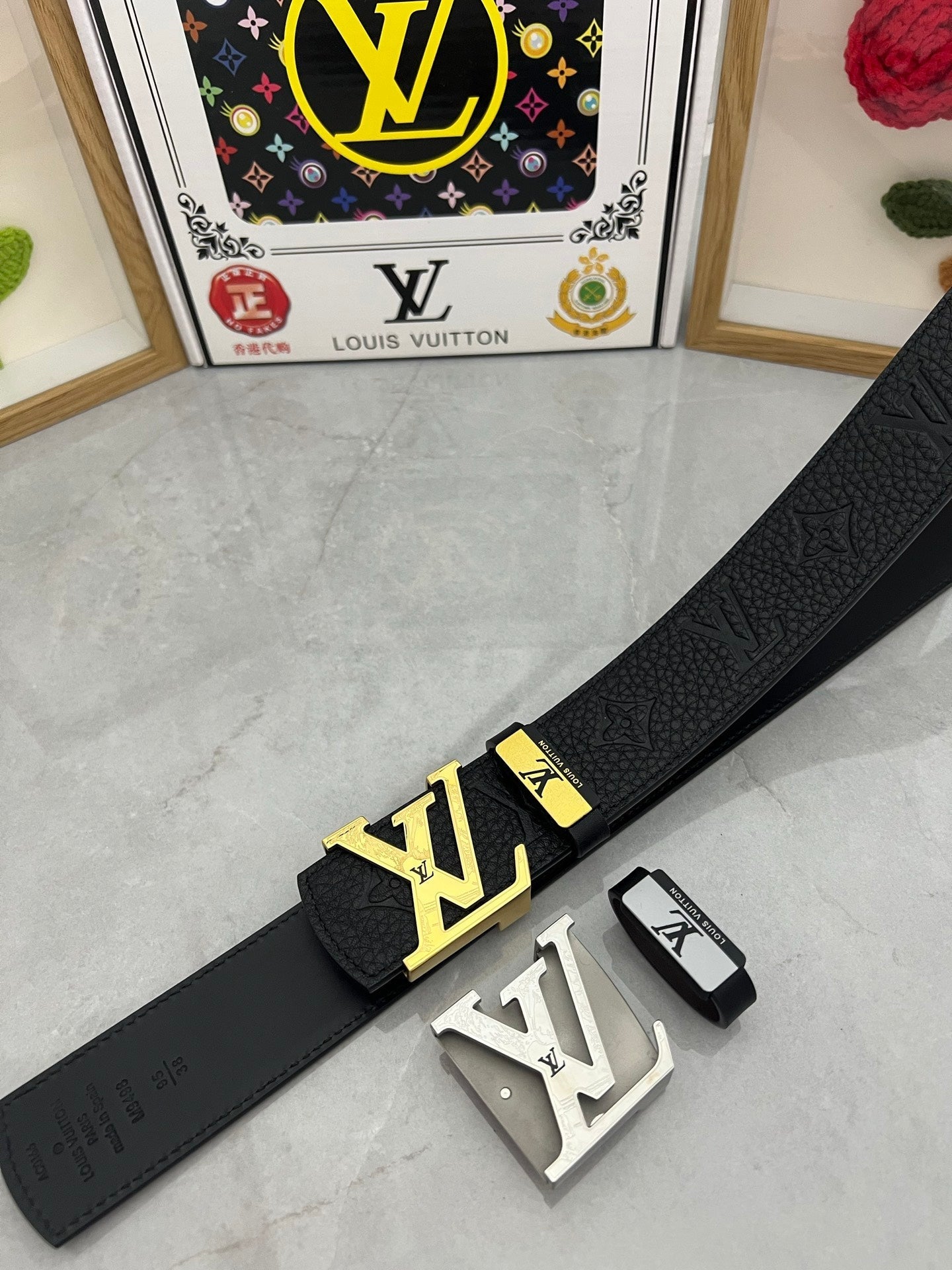 LV 25S BELT 38 MM IN BLACK CALFSKIN 593283
