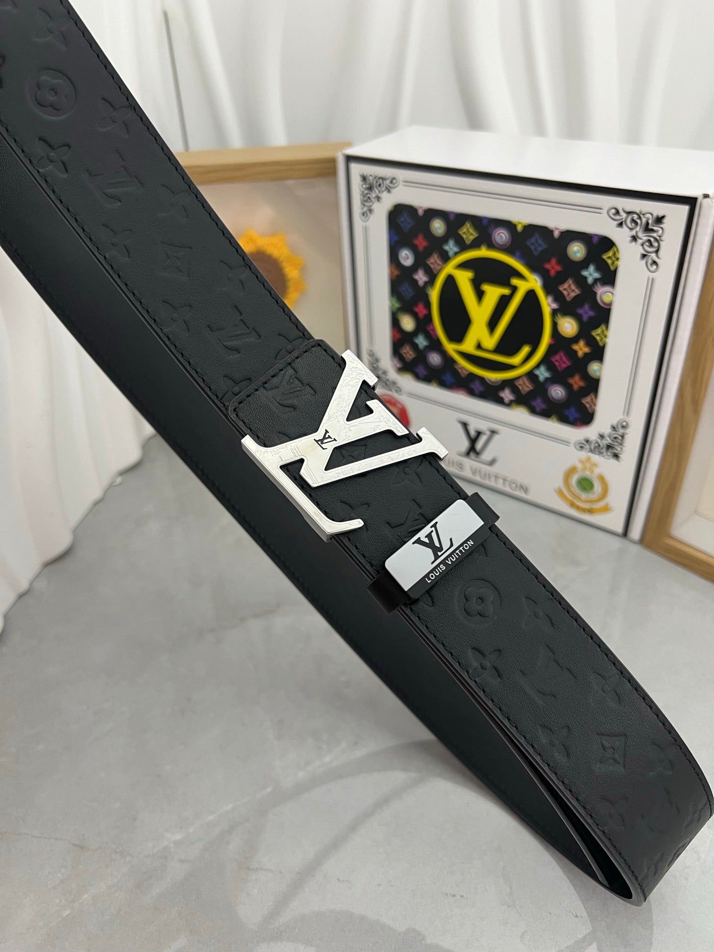 LV 25S BELT 38 MM IN BLACK CALFSKIN STAMP LOGO 593295