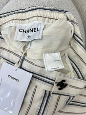 CHANEL STRIPED LINEN WIDE-LEG PANTS 275056