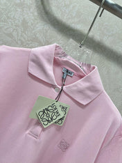 LOEWE OVERSIZED CROPPED POLO SHIRT WITH EMBROIDERED LOGO IN PINK
