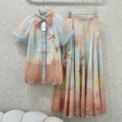 ZIMMERMANN SHORT-SLEEVE SHIRT AND HIGH-WAIST MAXI SKIRT SET 275079