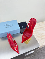 PRADA 26S SLINGBACK POINTED HEELS 75MM IN RED PATENT CALFSKIN