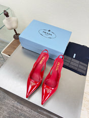 PRADA 26S SLINGBACK POINTED HEELS 75MM IN RED PATENT CALFSKIN