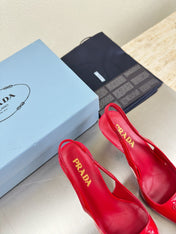 PRADA 26S SLINGBACK POINTED HEELS 75MM IN RED PATENT CALFSKIN