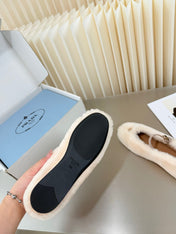 PRADA 26S MARY JANE BALLET IN CREAM WHITE SHEARLING