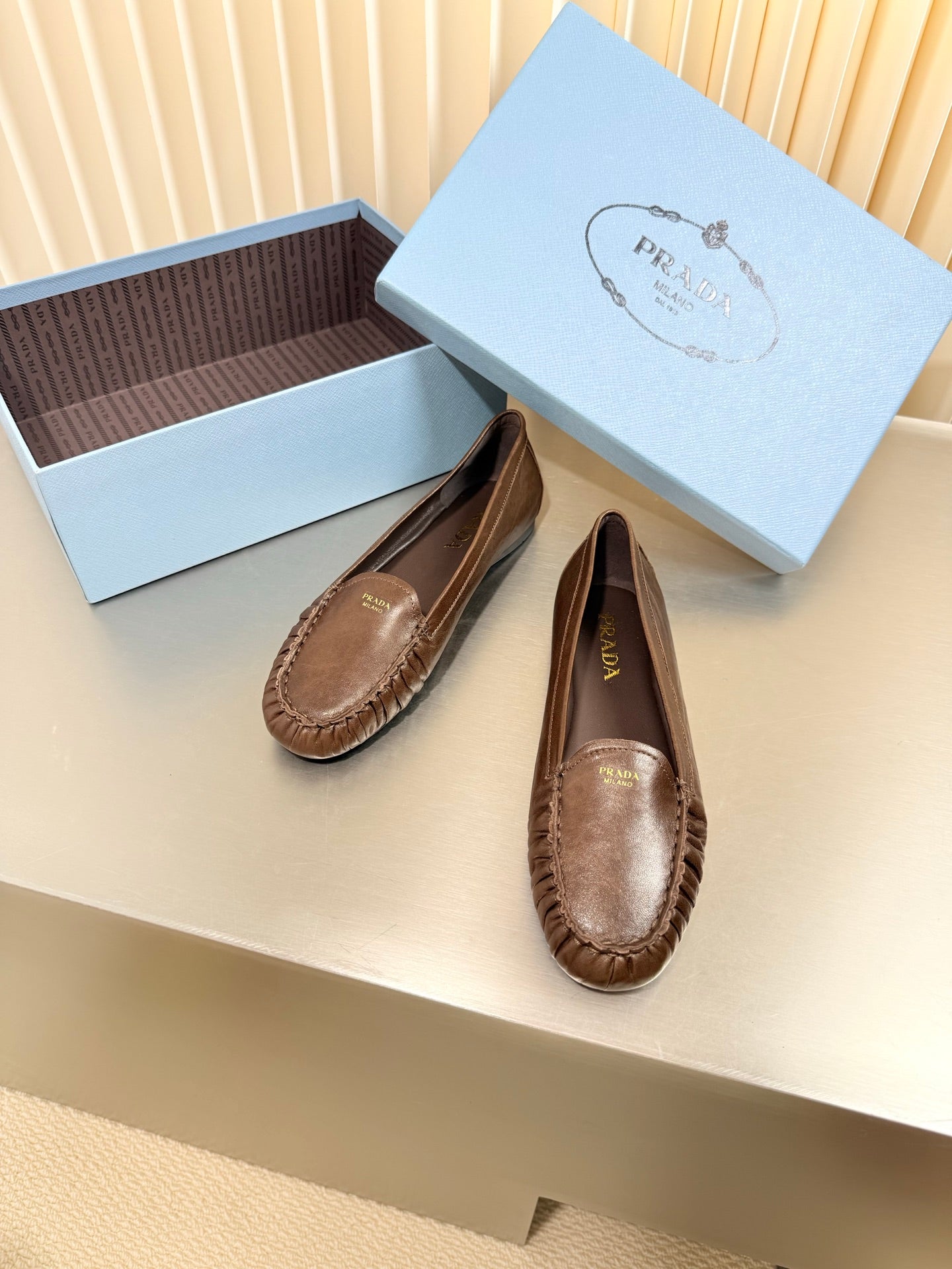 PRADA 26S CLASSIC LOAFERS IN DARK BROWN LAMBSKIN