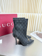GUCCI 26S HORSEBIT BOOTS 105 MM IN BLACK LEATHER AND CANVAS