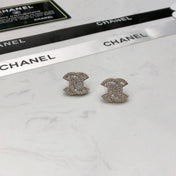 CHANEL 26S DOUBLE C LOGO BAGUETTE & PAVE CRYSTAL STUD EARRINGS IN SILVER METAL 631077