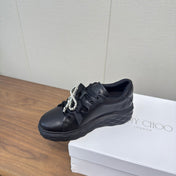 JIMMY CHOO 26S SNEAKERS 55 MM IN BLACK CALFSKIN WITH CRYSTAL BOW