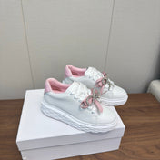 JIMMY CHOO 26S SNEAKERS 55 MM IN WHITE AND PINK CALFSKIN WITH CRYSTAL BOW