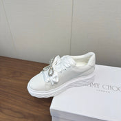 JIMMY CHOO 26S SNEAKERS 55 MM IN WHITE CALFSKIN WITH CRYSTAL BOW
