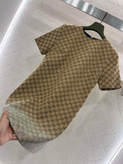 GG Beige Monogram Crystal Embellished Mini Dress