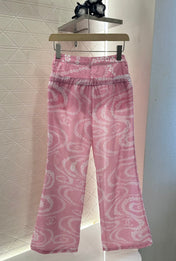 CHANEL PINK PRINTED DENIM PANTS
