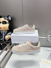 CHLOÉ TELMA LACE-UP SNEAKER IN DESERT SAND LAMBSKIN AND RAFFIA