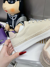 CHLOÉ TELMA LACE-UP SNEAKER IN CREAM BEIGE LAMBSKIN AND RAFFIA