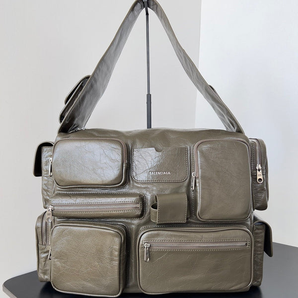 SUPERBUSY LARGE SLING BAG 42 IN KHAKI GREEN LAMBSKIN