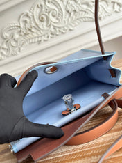 ZIP CABINE 31 BAG IN LIGHT BLUE CANVAS AND BRONZE BROWN CALFSKIN