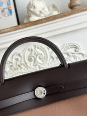 ZIP CABINE 31 BAG IN CHOCOLATE BROWN CANVAS AND BLACK CALFSKIN