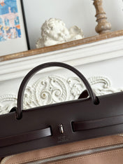 ZIP CABINE 31 BAG IN CHOCOLATE BROWN CANVAS AND BLACK CALFSKIN