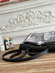 ZIP CABINE 31 BAG IN WHITE CANVAS AND BLACK CALFSKIN