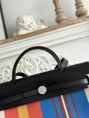 HERBAG ZIP 31 LAQUERED BAG IN BLUE MIX RED H PLUME CANVAS