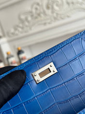 HM 26S KELLY MINI 22MM IN DARK BLUE CROC EMBOSSED CALFSKIN SILVER KELLY BUCKLE