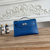 HM 26S KELLY MINI 22MM IN DARK BLUE CROC EMBOSSED CALFSKIN SILVER KELLY BUCKLE