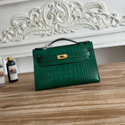 HM 26S KELLY MINI 22MM IN DARK GREEN CROC EMBOSSED CALFSKIN GOLD KELLY BUCKLE