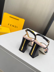 FENDI 26S SLINGBACK SANDALS IN BLACK CALFSKIN AND CANVAS