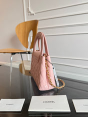 KELLY SHOPPING BAG 19 IN LIGHT PINK CALFSKIN GOLD HARDWARE