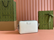 SMALL CROSSBODY BAG 24 WITH TAG IN WHITE CALFSKIN AND CANVAS TRIM