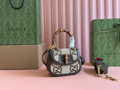 BAMBOO 1947 MINI BAG 17 IN BROWN CALFSKIN AND BEIGE CANVAS