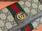 OPHIDIA WALLET ON GOLD CHAIN 19 IN BEIGE AND DARK BROWN CANVAS AND BROWN CALFSKIN