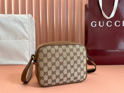 BLONDIE SMALL SHOULDER BAG 21 IN BEIGE AND DARK BROWN CANVAS BROWN CALFSKIN