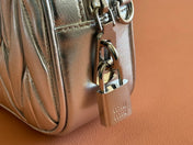 ARCADIE MATELASSÉ NAPPA SMALL BAG 19 IN SILVER GLOSSY LAMBSKIN SILVER HARDWARE