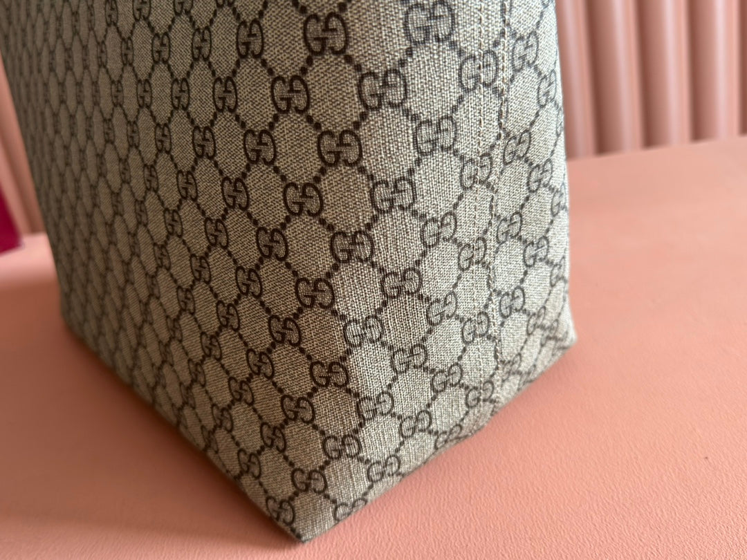 SUPREME MEDIUM TOTE BAG 38 IN BEIGE AND BROWN GG COATED FABRIC BROWN CALFSKIN