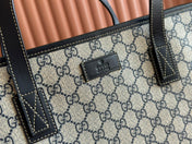 MEDIUM TOTE BAG 38 IN BEIGE AND BROWN GG COATED FABRIC BLACK CALFSKIN