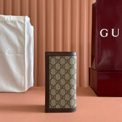 OPHIDIA CARD CASE 19 IN BEIGE BROWN COATED FABRIC AND CALFSKIN