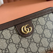 OPHIDIA WALLET 19 IN BEIGE AND DARK BROWN COATED FABRIC AND CALFSKIN