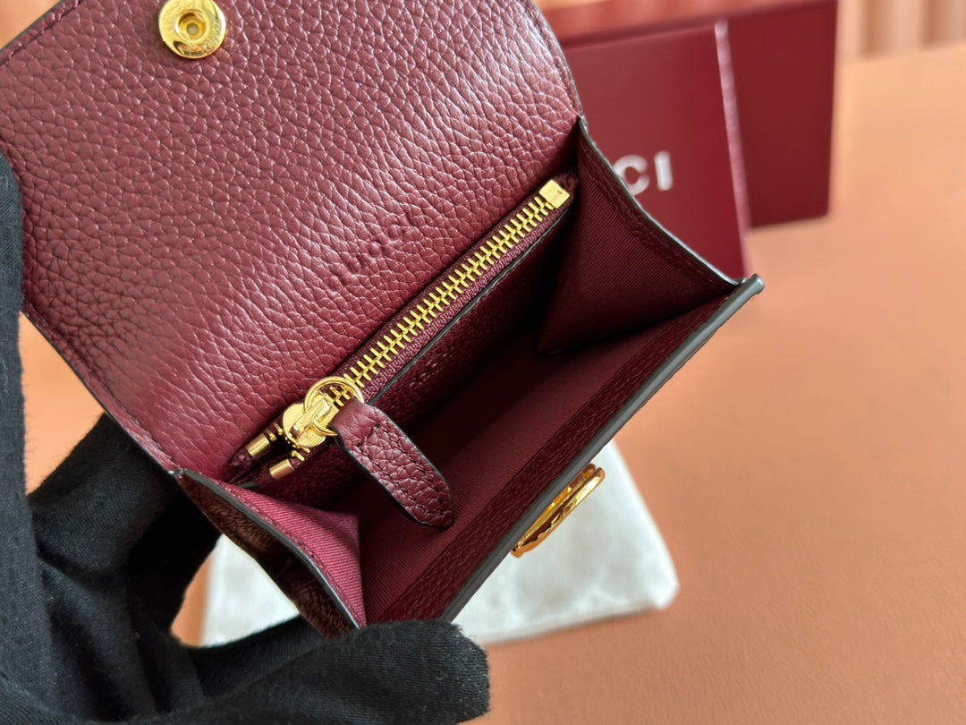 SOFTBIT CARD CASE 10.5 IN ROSSO ANCORA RED GRAINY CALFSKIN GOLD HARDWARE
