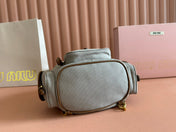 BACKPACK 22 IN GREY CANVAS BROWN CALFSKIN
