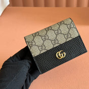 MARMONT BI-COLOUR CARD CASE WALLET 11 IN BEIGE EBONY GG CANVAS BLACK CALFSKIN