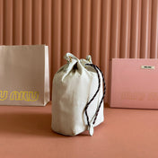 GABADINE POUCH 22.5 IN PLASTER WHITE CANVAS BROWN DRAWSTRING