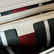 GUCCI 26S PADLOCK TOP HANDLE BAG 31 IN DARK BEIGE AND WHITE CALFSKIN