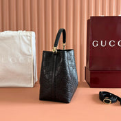 GUCCI 26S HAND BAG 25 IN BLACK CALFSKIN WITH MONOGRAM PATTERN