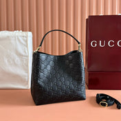 GUCCI 26S HAND BAG 25 IN BLACK CALFSKIN WITH MONOGRAM PATTERN